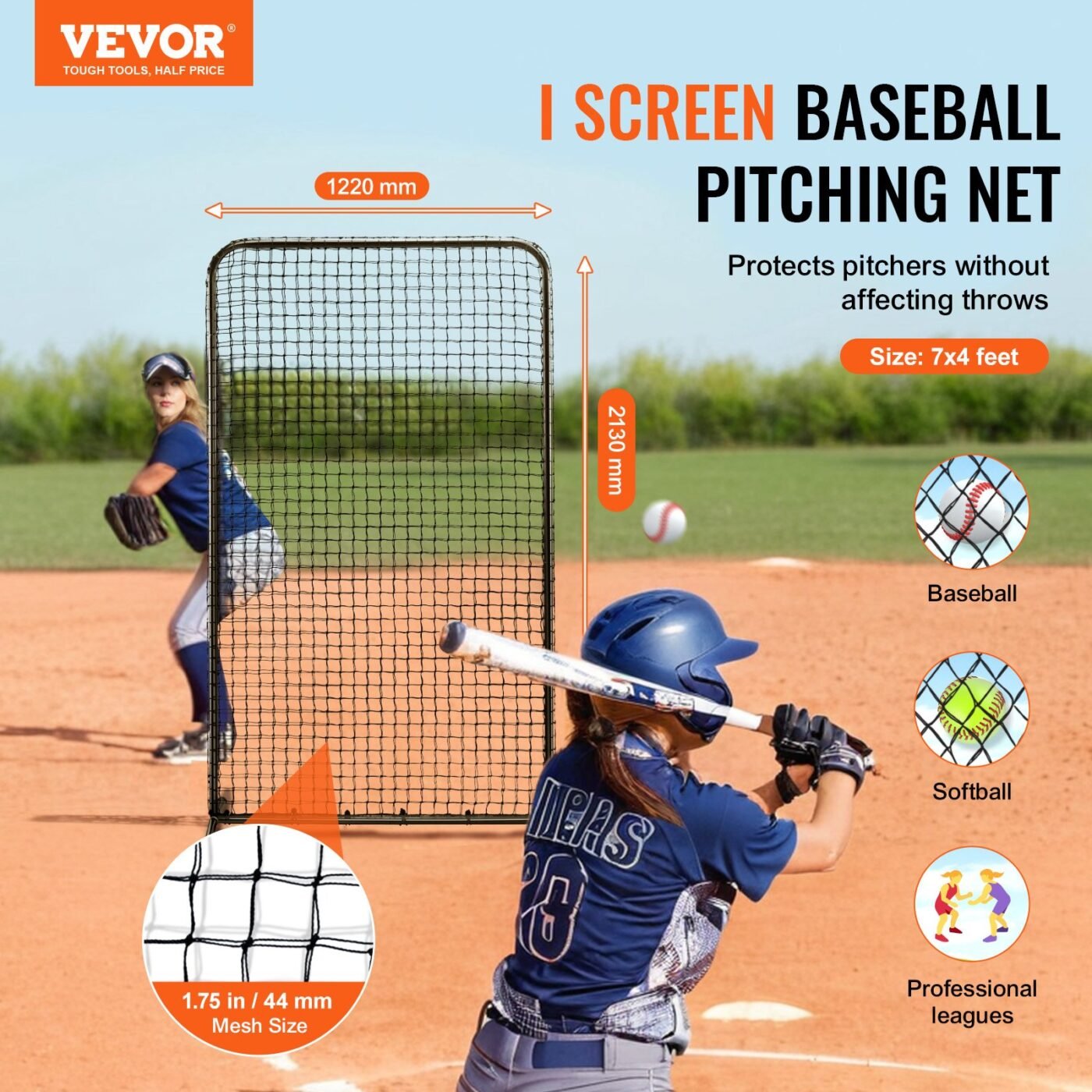 I Screen Baseball for Batting Cage, 7x4 ft Baseball Softball Safety Screen, Body Protector Portable Batting Screen with Carry Bag & Ground Stakes, Heavy Duty Pitching Net for Pitchers Protection 2 I Screen Baseball for Batting Cage, 7×4 ft Baseball Softball Safety Screen, Body Protector Portable Batting Screen with Carry Bag & Ground Stakes, Heavy Duty Pitching Net for Pitchers Protection - image 2