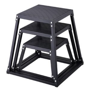 Plyometric Jump Boxes, 12/18/24 Inch Plyo Box, Platform and Jumping Agility Box, Anti-Slip Fitness Exercise Step Up Box Set for Home Gym Training, Conditioning Strength Training, Black