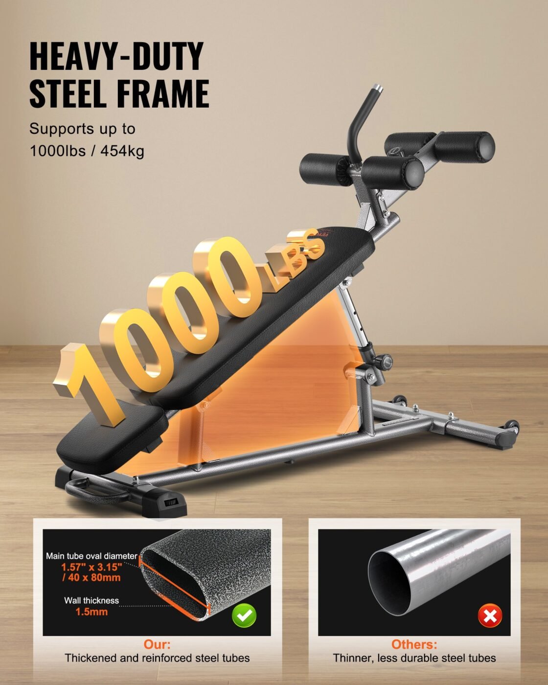 Sit Up Bench, Decline Ab Bench with Reverse Crunch Handle, with 4 Adjustable Height Settings, Heavy Duty Steel, 454 kg Capacity, for Home Gym Workouts, Strength Training, Full Body Muscles 3 Sit Up Bench, Decline Ab Bench with Reverse Crunch Handle, with 4 Adjustable Height Settings, Heavy Duty Steel, 454 kg Capacity, for Home Gym Workouts, Strength Training, Full Body Muscles - image 3