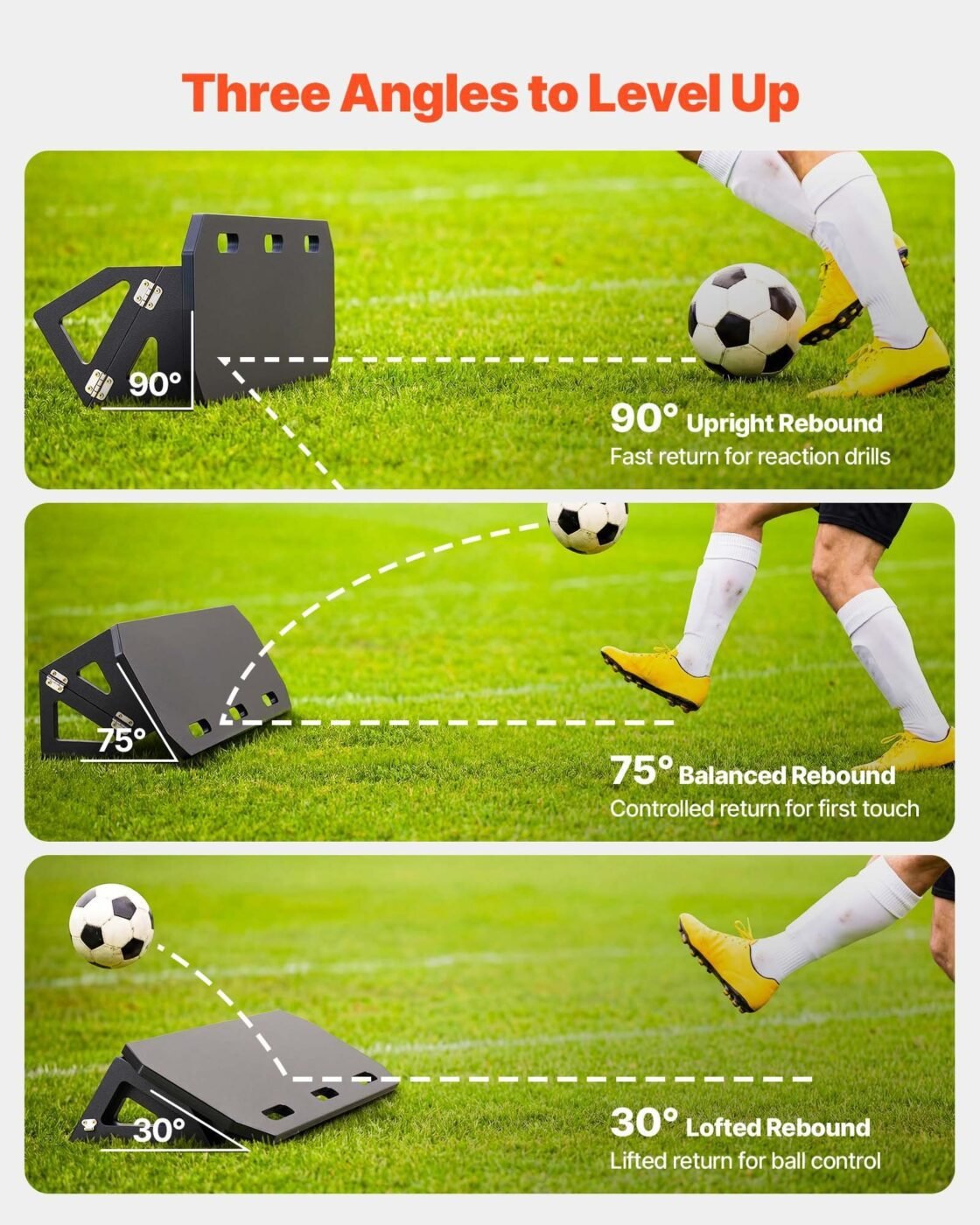 Soccer Rebounder Board, 1000 x 300 mm Portable Soccer Rebound Wall, HDPE Sports Kick Back Trainer, 3 Adjustable Angles, Easy Setup Ball Practice Training Equipment for Passing & Reaction Skills 3 Soccer Rebounder Board, 1000 x 300 mm Portable Soccer Rebound Wall, HDPE Sports Kick Back Trainer, 3 Adjustable Angles, Easy Setup Ball Practice Training Equipment for Passing & Reaction Skills - Image 3