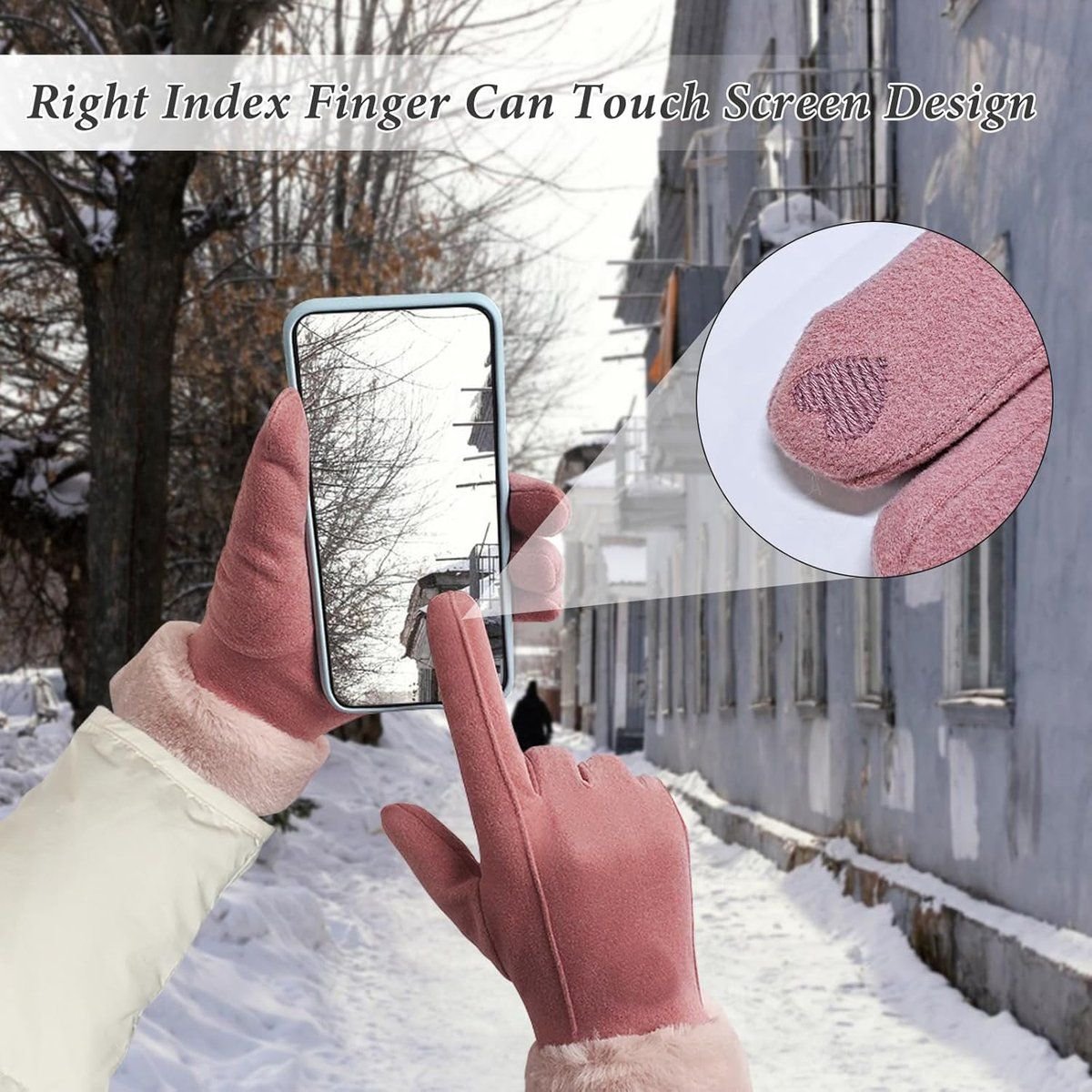 Winter Gloves, windproof gloves, Warm winter gloves for women, Fleece-lined gloves, Thermal touchscreen, 20 x 23 cm, Pink 2 Winter Gloves, windproof gloves, Warm winter gloves for women, Fleece-lined gloves, Thermal touchscreen, 20 x 23 cm, Pink - image 2