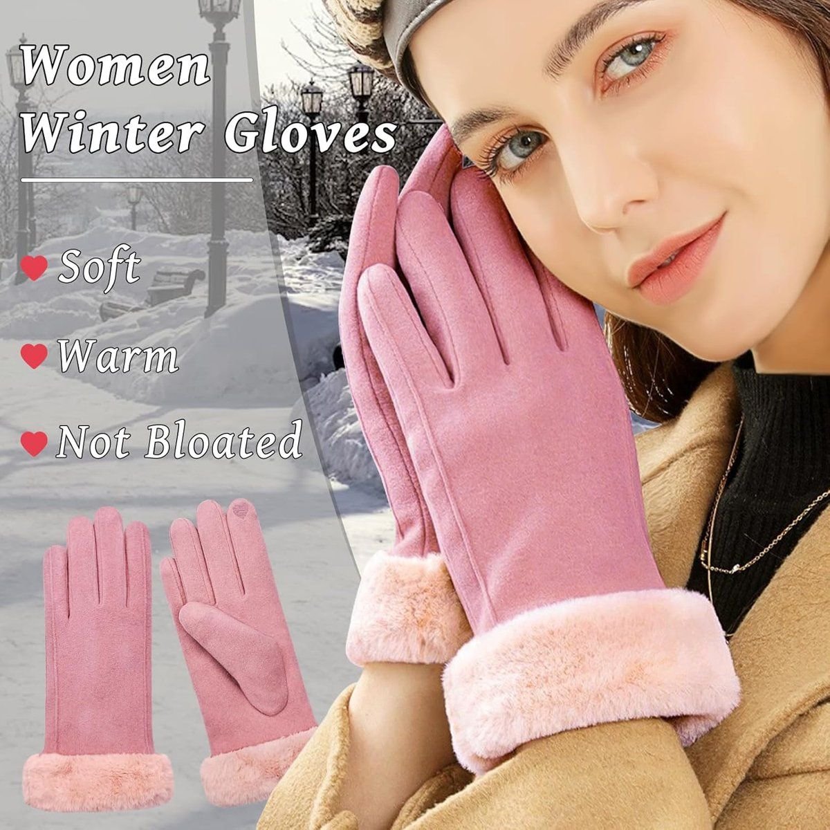 Winter Gloves, windproof gloves, Warm winter gloves for women, Fleece-lined gloves, Thermal touchscreen, 20 x 23 cm, Pink 4 Winter Gloves, windproof gloves, Warm winter gloves for women, Fleece-lined gloves, Thermal touchscreen, 20 x 23 cm, Pink - image 4