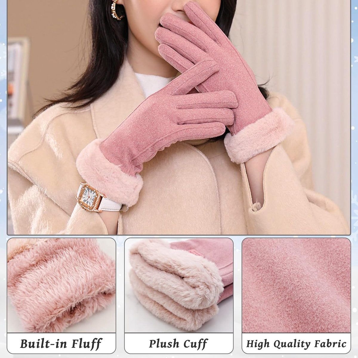 Winter Gloves, windproof gloves, Warm winter gloves for women, Fleece-lined gloves, Thermal touchscreen, 20 x 23 cm, Pink 5 Winter Gloves, windproof gloves, Warm winter gloves for women, Fleece-lined gloves, Thermal touchscreen, 20 x 23 cm, Pink - image 5