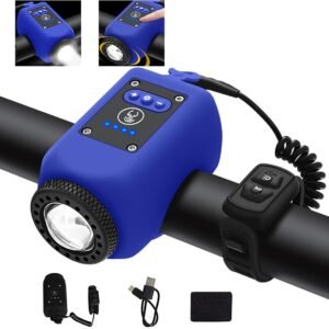 Bicycle Bell, Electric Bicycle Bell, Bicycle Lighting, Child’s Bicycle Bell, Electronic Bicycle Horn, 6 Sounds, USB-C, Blue