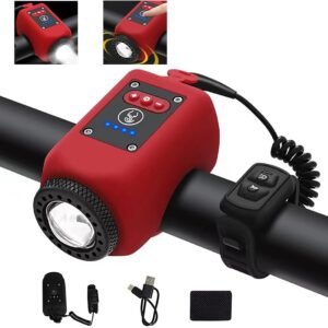 Bicycle Bell, Electric Bicycle Bell, Bicycle Lighting, Child’s Bicycle Bell, Electronic Bicycle Horn, 6 Sounds, USB-C, Red