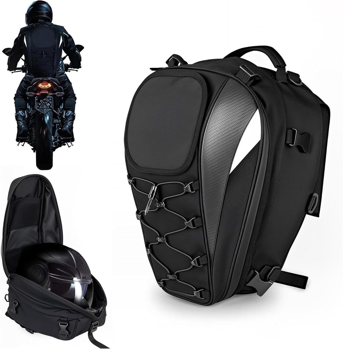 Waterproof motorcycle saddle bag, motorcycle helmet bag, motorcycle backpack, double luggage bag, Compact Lightweight Design, 38 liters 1 Waterproof motorcycle saddle bag, motorcycle helmet bag, motorcycle backpack, double luggage bag, Compact Lightweight Design, 38 liters