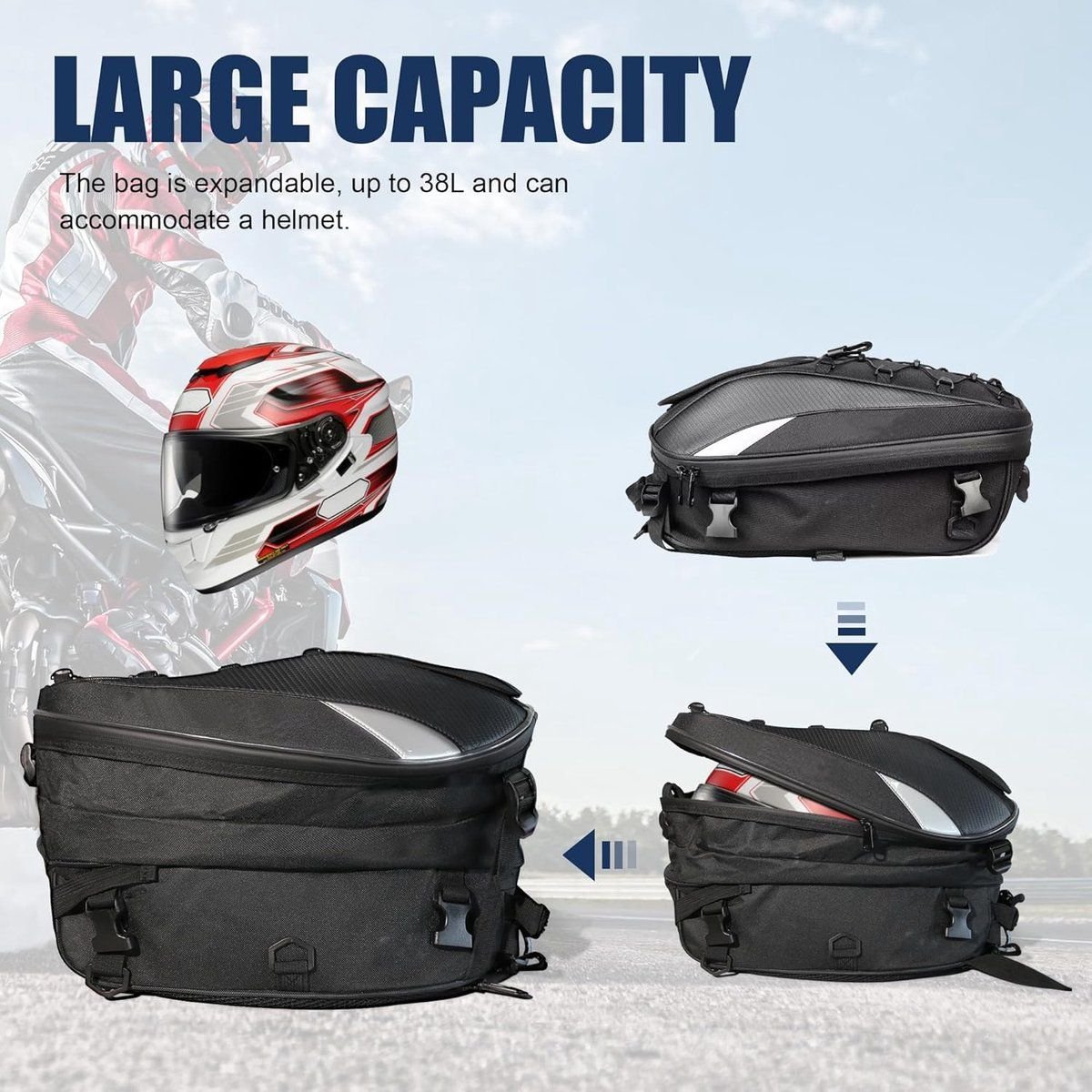Waterproof motorcycle saddle bag, motorcycle helmet bag, motorcycle backpack, double luggage bag, Compact Lightweight Design, 38 liters 2 Waterproof motorcycle saddle bag, motorcycle helmet bag, motorcycle backpack, double luggage bag, Compact Lightweight Design, 38 liters - image 2
