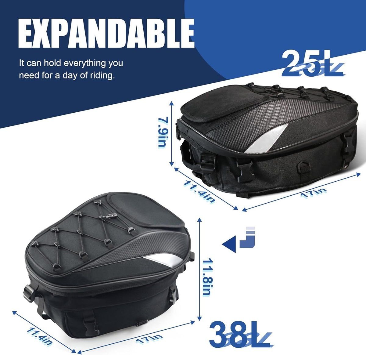 Waterproof motorcycle saddle bag, motorcycle helmet bag, motorcycle backpack, double luggage bag, Compact Lightweight Design, 38 liters 4 Waterproof motorcycle saddle bag, motorcycle helmet bag, motorcycle backpack, double luggage bag, Compact Lightweight Design, 38 liters - image 4