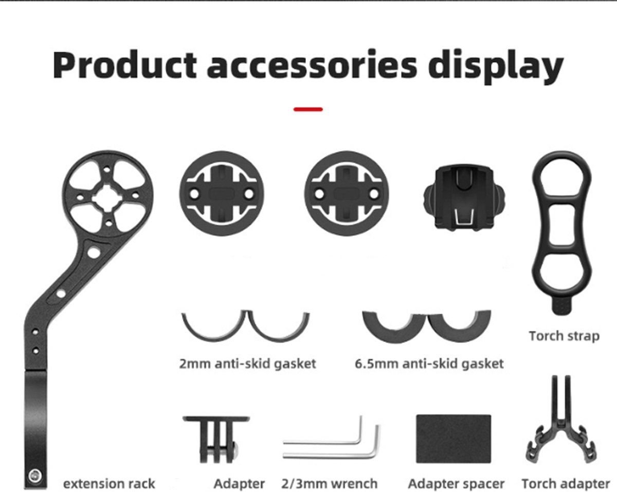 Extended Bicycle Computer Mount, Front-mounted bicycle computer mount, Handlebar bracket, With flashlight strap, Red 3 Extended Bicycle Computer Mount, Front-mounted bicycle computer mount, Handlebar bracket, With flashlight strap, Red - image 3