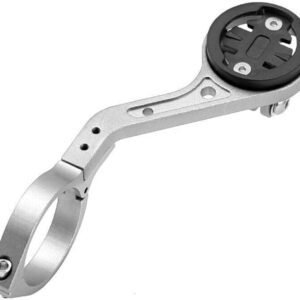 Extended Bicycle Computer Mount, Front-mounted bicycle computer mount, Handlebar bracket, With flashlight strap, Silver