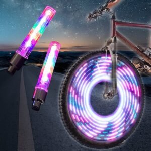 2 Pack, LED bicycle wheel lights with 7 flashing modes, for valve, rim, tire, and spokes, for Bicycle, Scooter and Motorcycle Riding