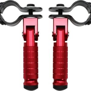 2 Pieces, Folding Motorcycle Footrests, 90 Degree Foldable Rear Pedal Steps with 31-33 mm Clamp, 12.2 x 11 cm, Red