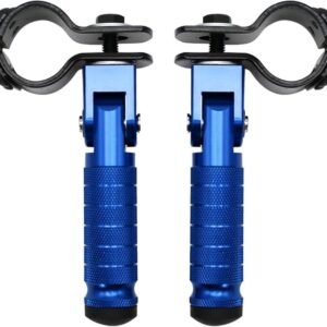 2 Pieces, Folding Motorcycle Footrests, 90 Degree Foldable Rear Pedal Steps with 31-33 mm Clamp, 12.2 x 11 cm, Blue