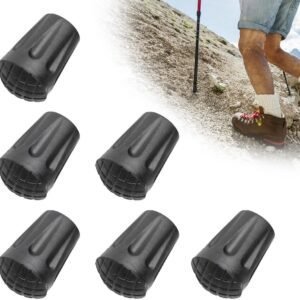 6 Pieces, Walking Stick Rubber Tips, Cane End Caps with Anti-Slip Grip for Trekking Poles, Crutches and Hiking Sticks, 3.4 x 2.5 cm, Black