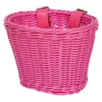 Bicycle Wicker Basket, Front Handlebar Basket with Adjustable Belt, Plastic Woven Kids Bike Basket for Bikes and Scooters