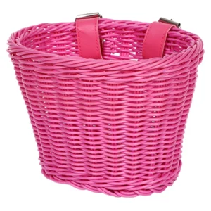 Bicycle Wicker Basket, Front Handlebar Basket with Adjustable Belt, Plastic Woven Kids Bike Basket for Bikes and Scooters