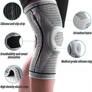 Anti-Collision Silicone Non-Slip Sports Knee Guard, Flexible Nylon Leg Support For Workout & Outdoor Sports, Grey, Size XL, Sold As A Pair, Durable Knee Protection For Active Exercise