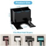Hair Dryer Holder Wall Mounted, Metal Hair Dryer Holder for Bathroom, Blow Dryer Holder with Plug Cord Organizer, Self Adhesive or Screw Hair Tool Organizer for Bathroom, Makeup Room, Cabinet, Black
