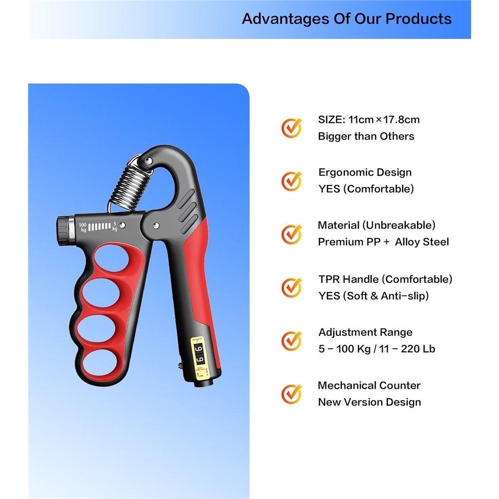 Grip Strength Trainer, Hand Grip Strengthener with Adjustable Resistance 11-220Lbs(5-100KG), Automatic Counter, Ergonomic Design, Forearm Strengthener for Musicians Athletes and Injury Recovery 4 Grip Strength Trainer, Hand Grip Strengthener with Adjustable Resistance 11-220Lbs(5-100KG), Automatic Counter, Ergonomic Design, Forearm Strengthener for Musicians Athletes and Injury Recovery - image 4
