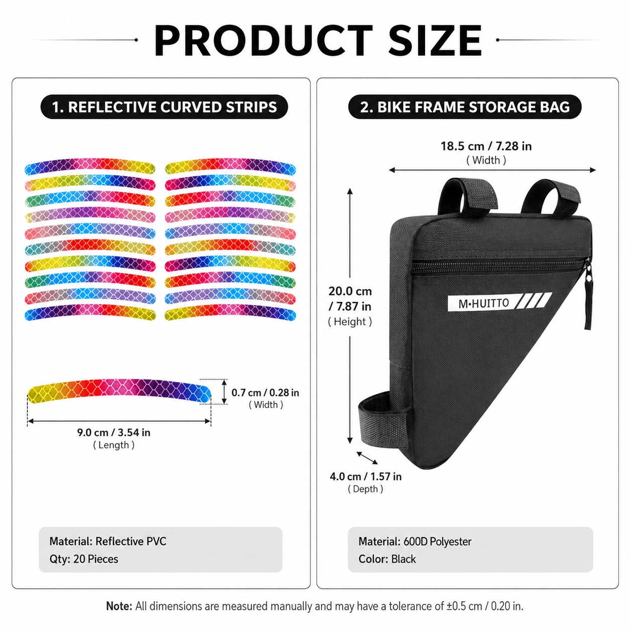 Black Bike Triangle Frame Bag with 20 Pieces Reflective Wheel Stickers Set for Mountain Road Cycling Storage and Visibility Accessories 5 Black Bike Triangle Frame Bag with 20 Pieces Reflective Wheel Stickers Set for Mountain Road Cycling Storage and Visibility Accessories - image 5