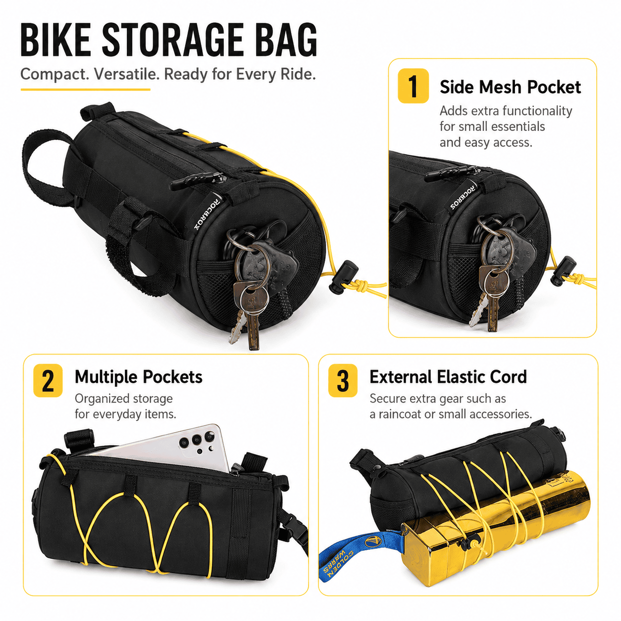 Black Bicycle Handlebar Bag with Fluorescent Orange Elastic Cord Waterproof Front Frame Storage Bag Large Capacity Cycling Pouch for Mountain Road Bike Outdoor Riding Accessories 4 Black Bicycle Handlebar Bag with Fluorescent Orange Elastic Cord Waterproof Front Frame Storage Bag Large Capacity Cycling Pouch for Mountain Road Bike Outdoor Riding Accessories - image 4