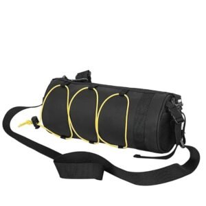 Black Bicycle Handlebar Bag with Fluorescent Yellow Elastic Cord Waterproof Front Frame Storage Bag Large Capacity Cycling Pouch for Mountain Road Bike Outdoor Riding Accessories