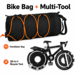 Black Handlebar Bag with Orange Elastic Cord and 20-in-1 Bicycle Multi Tool Card Combo Set for Cycling, Commuting and Outdoor Riding