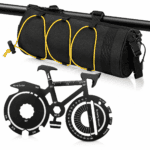 Black Handlebar Bag with Yellow Elastic Cord and 20-in-1 Bicycle Multi Tool Card Combo Set for Cycling, Commuting and Outdoor Riding